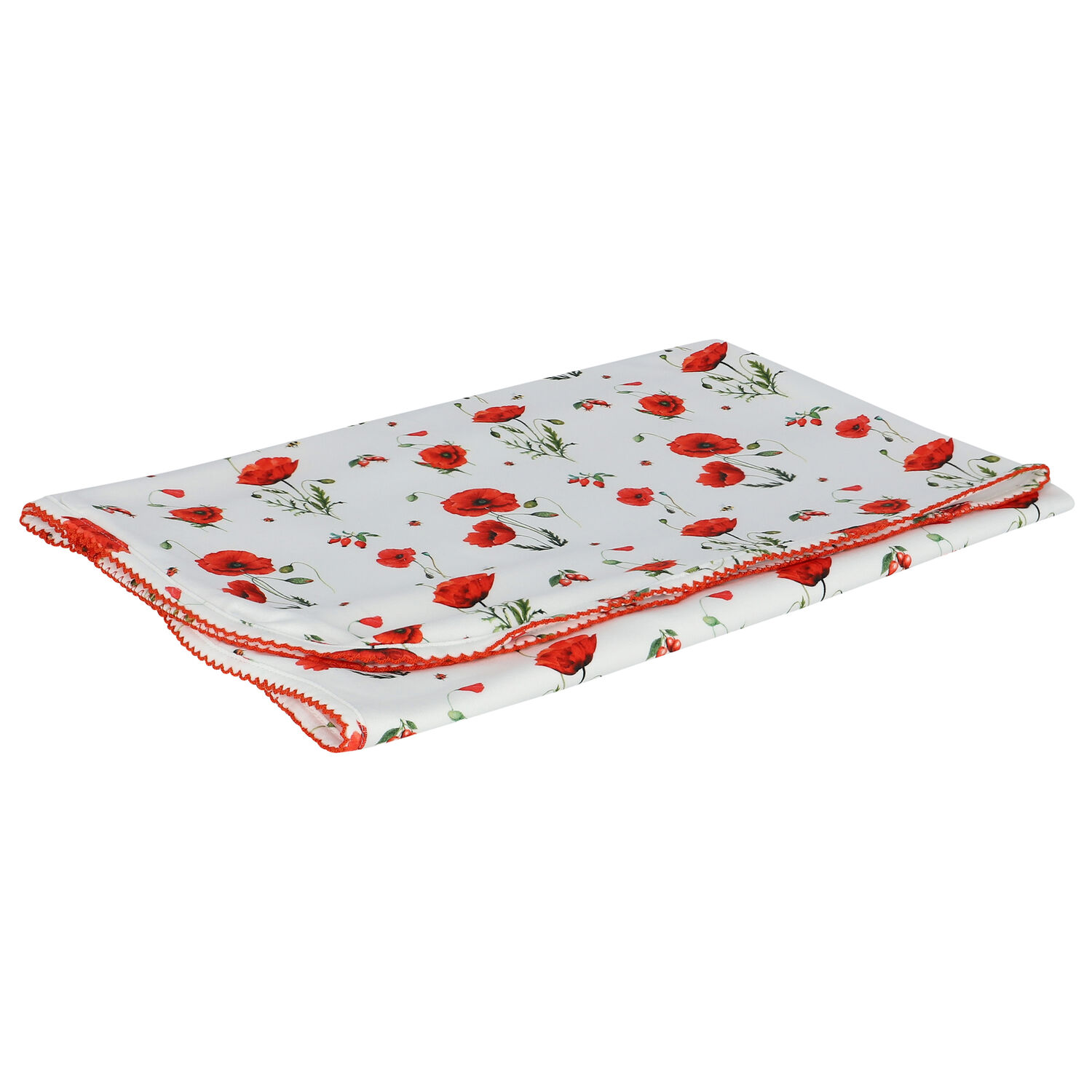 Baby Girls White & Red Poppies Blanket, 1, hi-res